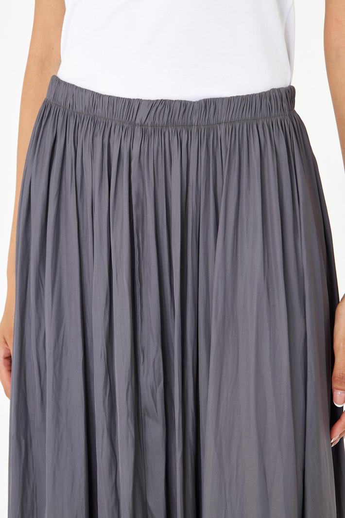 Beli Lastikli Kraşlı Uzun Saten Etek 