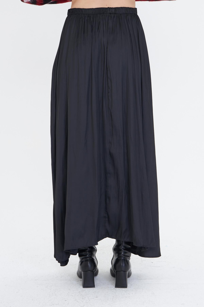 Beli Lastikli Kraşlı Uzun Saten Etek 