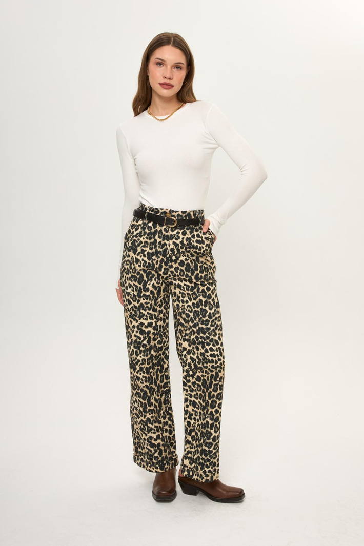Leopar Desenli Yıkamalı Pantolon