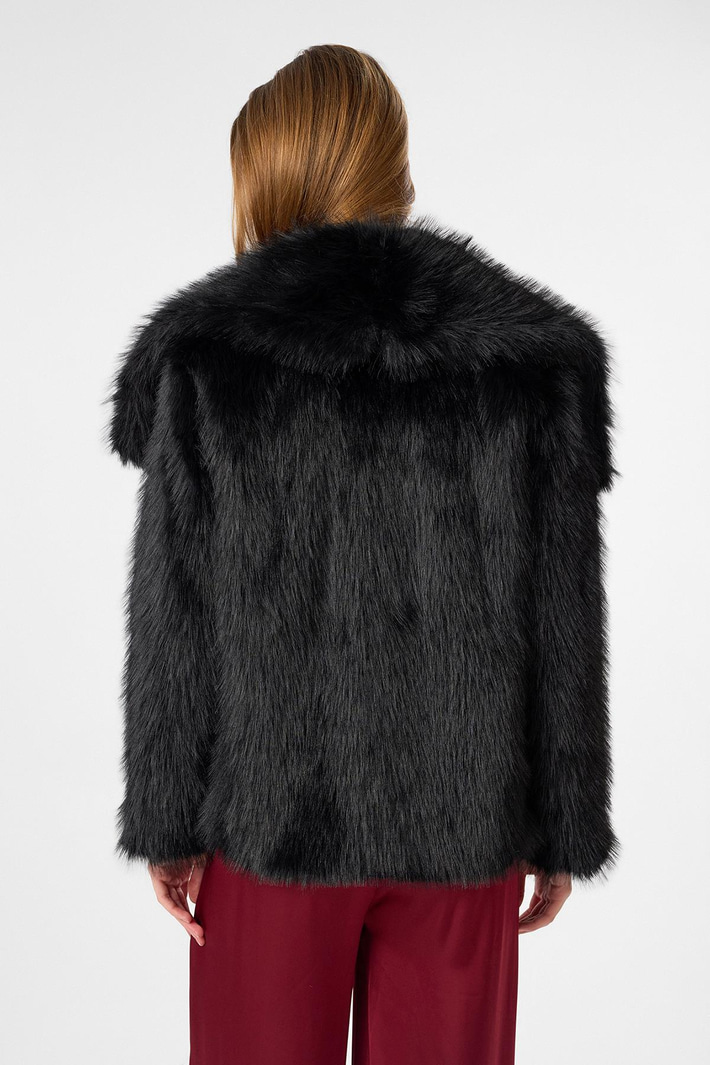 Kare Yaka Deri Kemerli Kürk Kaban