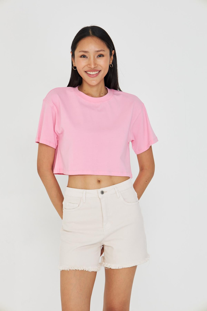 Bisiklet Yaka Crop T-Shirt