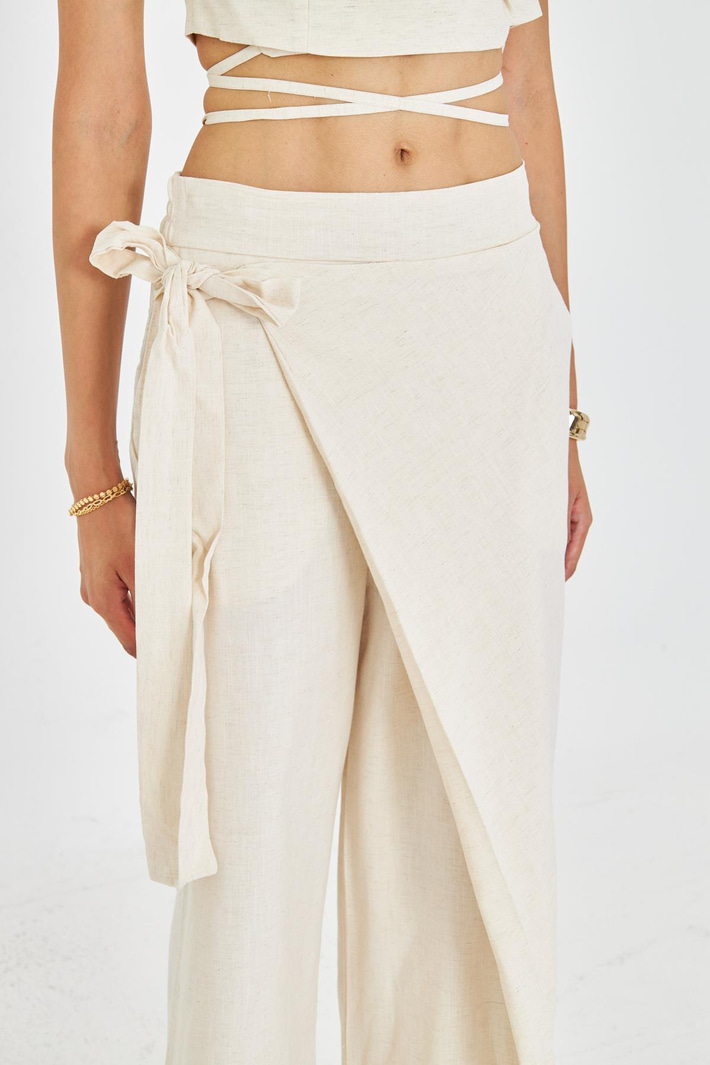 Bol Paça Keten Görünümlü Etek Pantolon