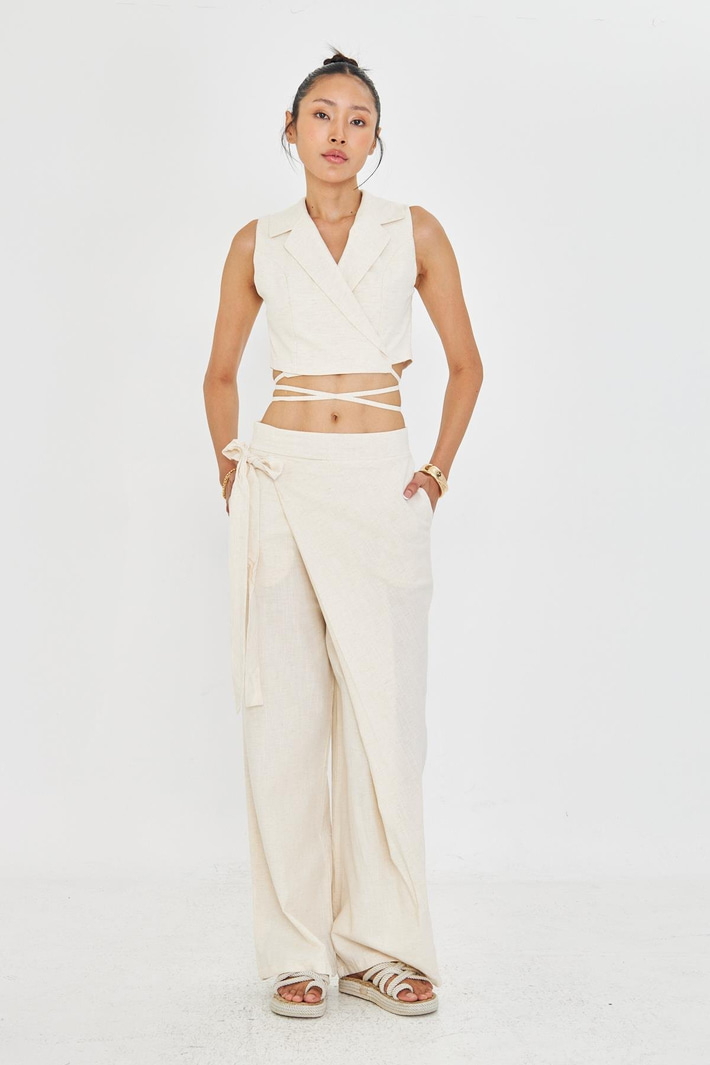 Bol Paça Keten Görünümlü Etek Pantolon