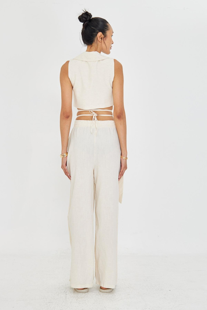 Bol Paça Keten Görünümlü Etek Pantolon