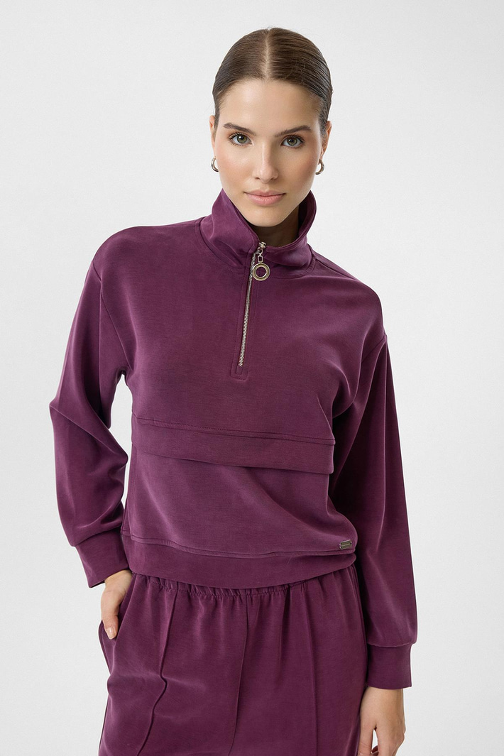 Yarım Fermuarlı Cepli Modal Sweatshirt