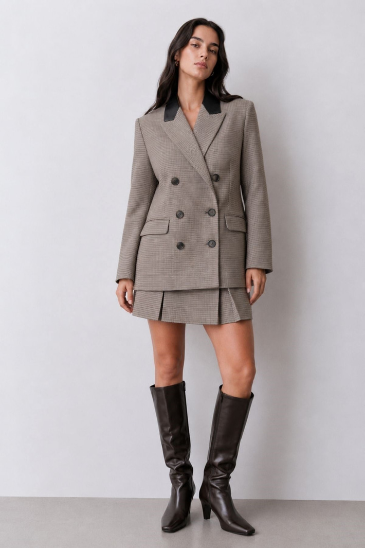 Kruvaze Yaka Ekose Blazer Ceket