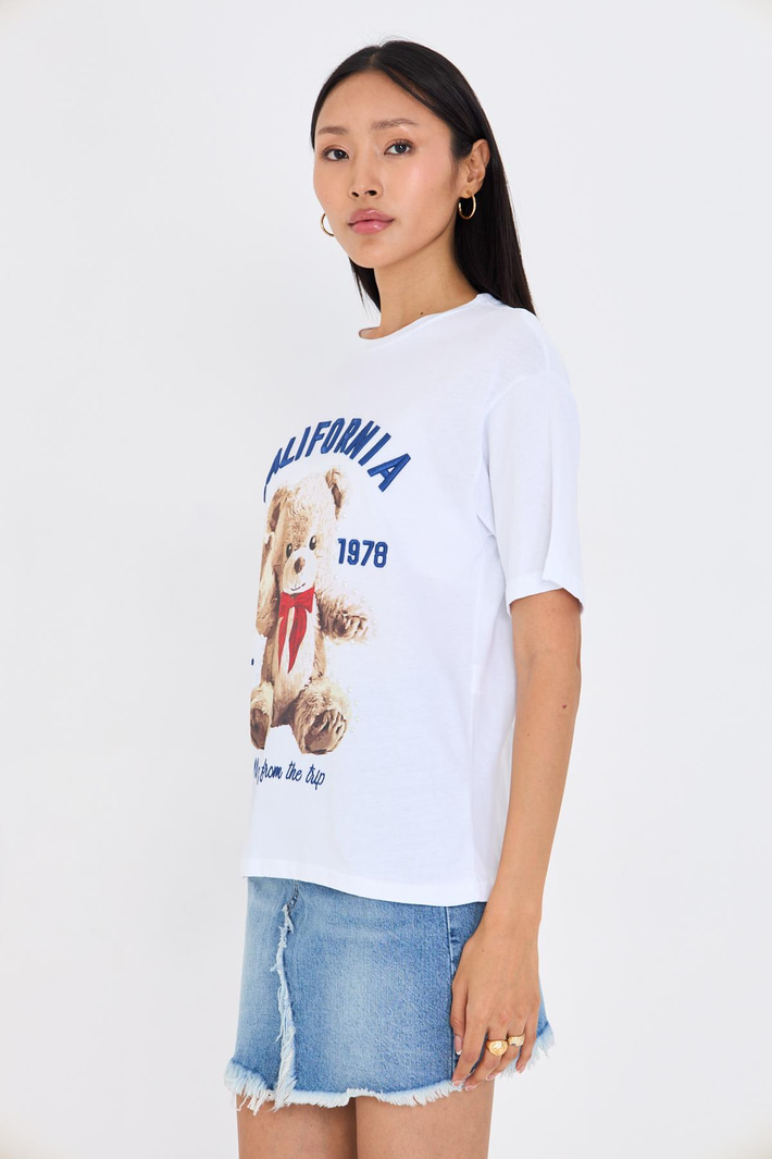 California Nakışlı Tedy Taşlı T-shirt - Siyah