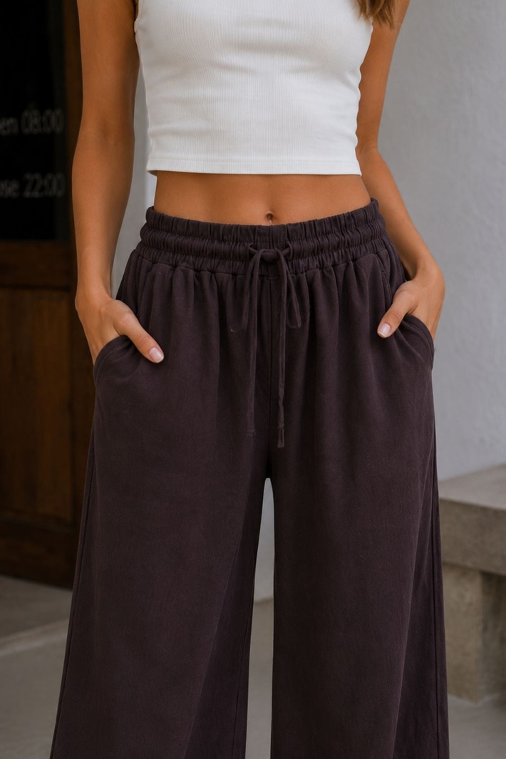 Beli Lastikli Bol Paça Pantolon
