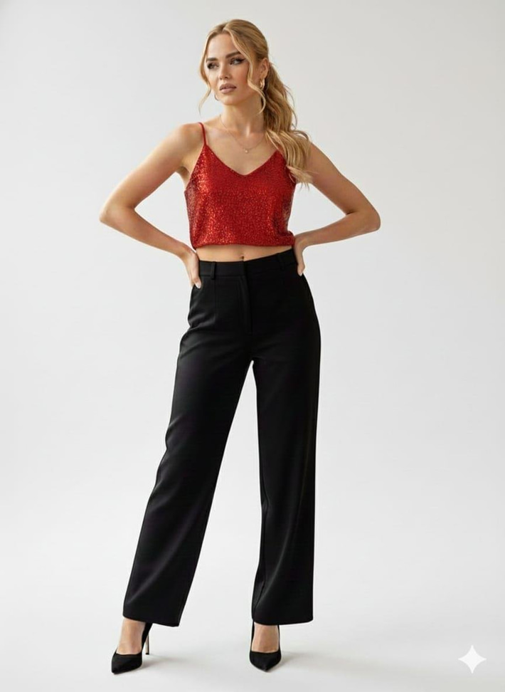 Askılı Pul Payet Bluz - Kırmızı