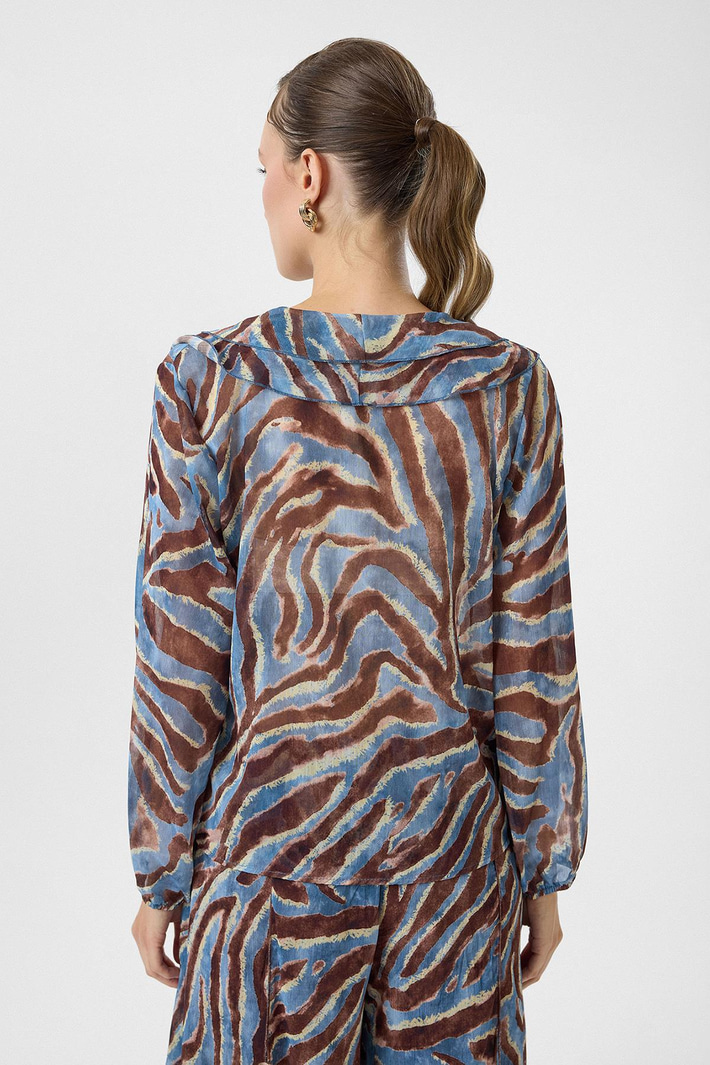 Volanlı Desenli Şifon Bluz