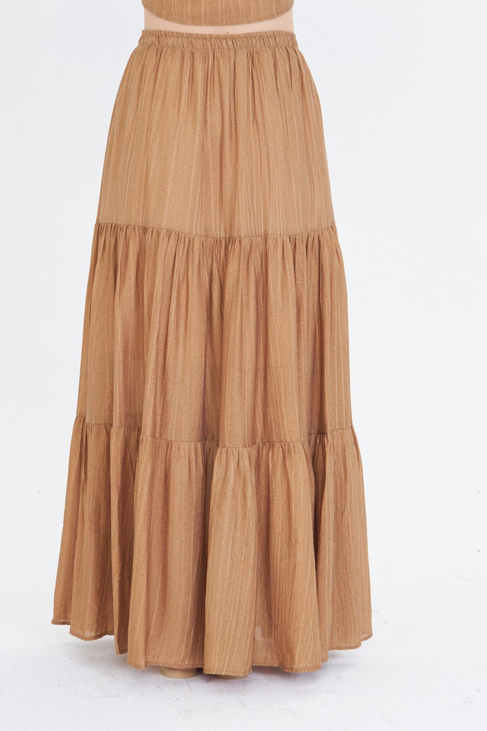 Çizgili Fırfırlı Uzun Etek