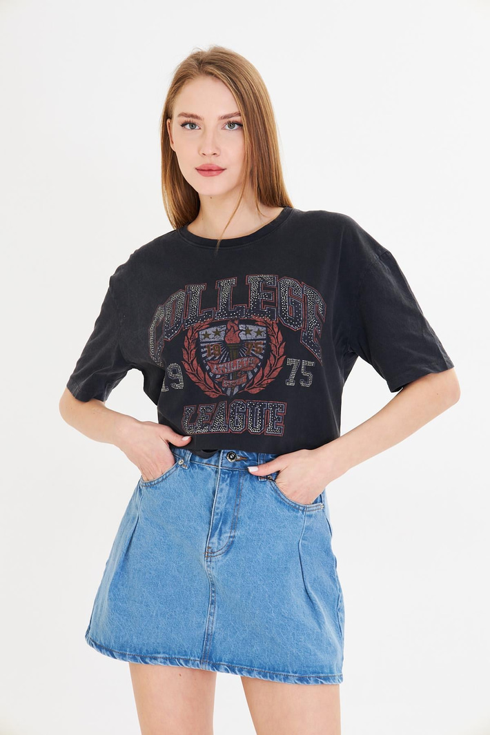 College League Yıkamalı T-Shirt