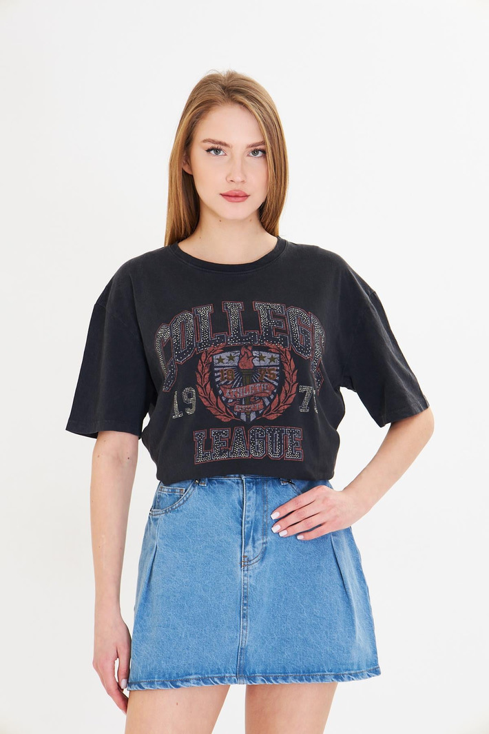 College League Yıkamalı T-Shirt