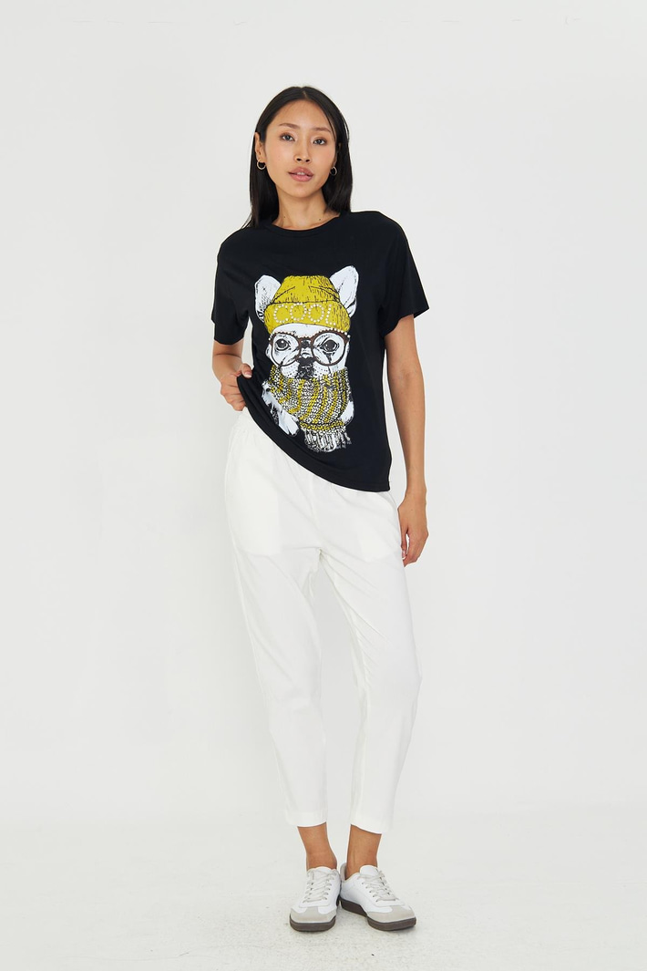 Baskılı Desen Taşlı T-shirt