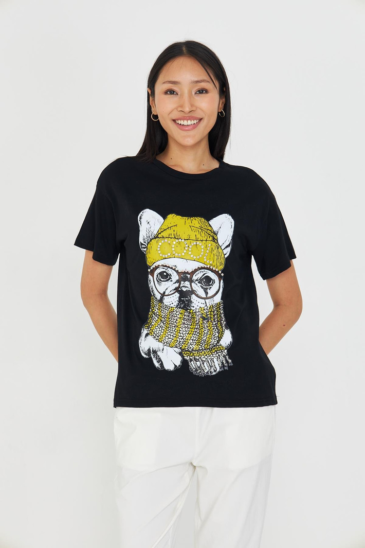 Baskılı Desen Taşlı T-shirt