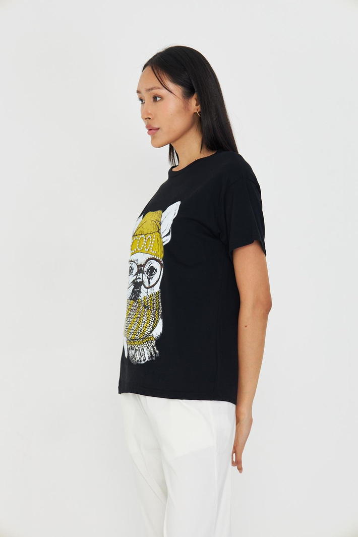 Baskılı Desen Taşlı T-shirt