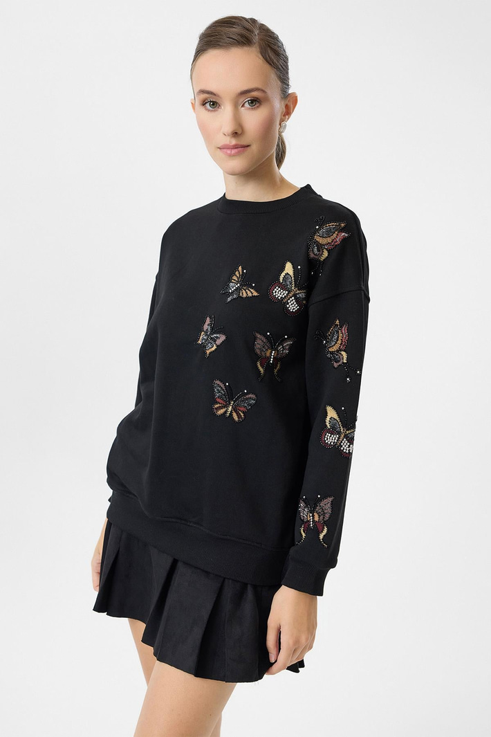 Kelebek Nakışlı Sweatshirt
