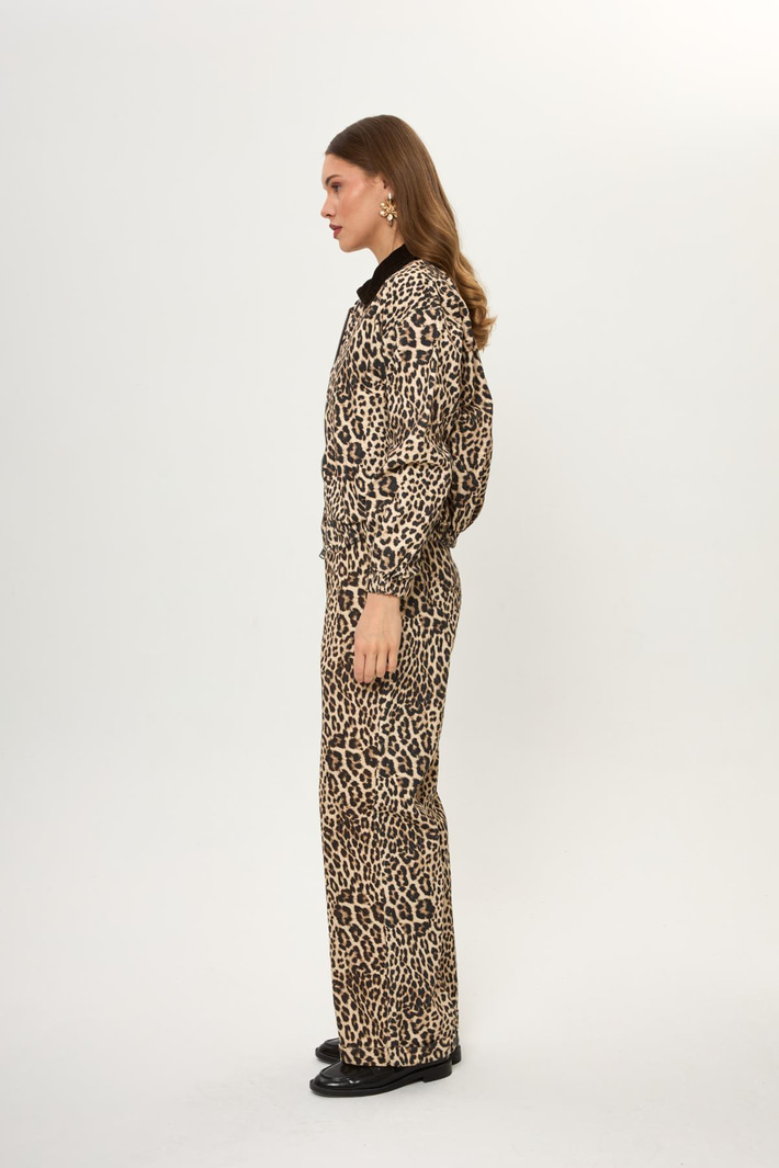 Leopar Desenli Yıkamalı Pantolon