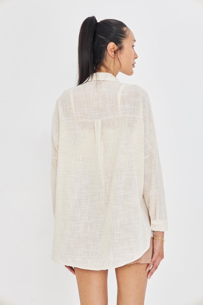 Düşük Omuz Keten Görünümlü Gömlek