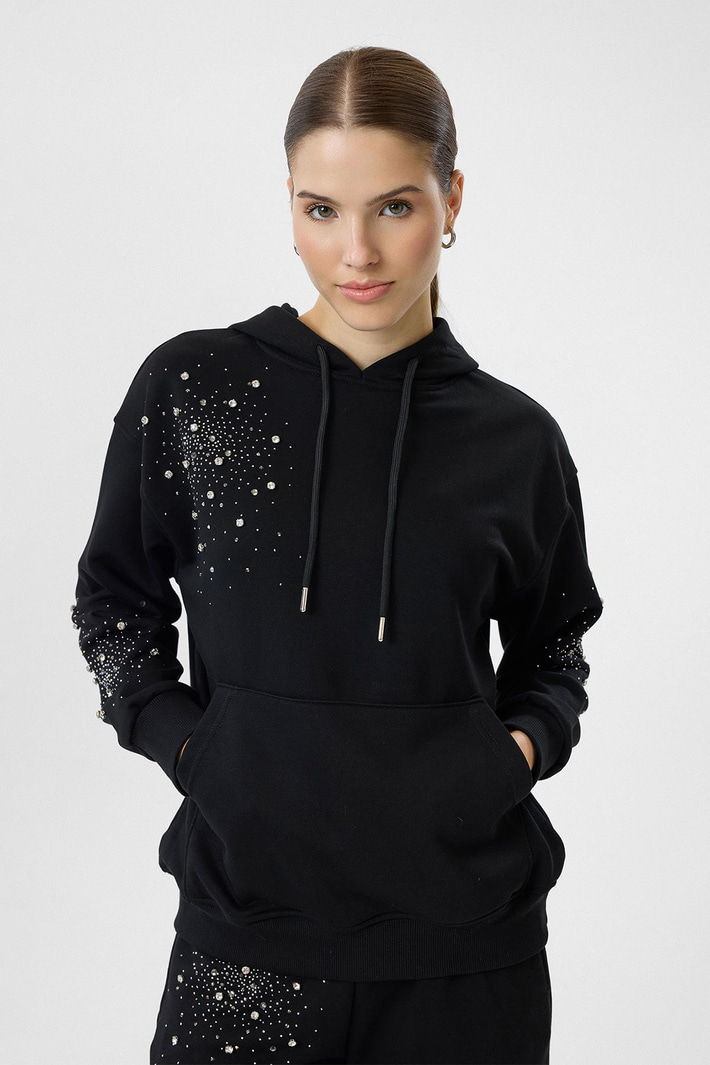 Taşlı Kapüşonlu Sweatshirt