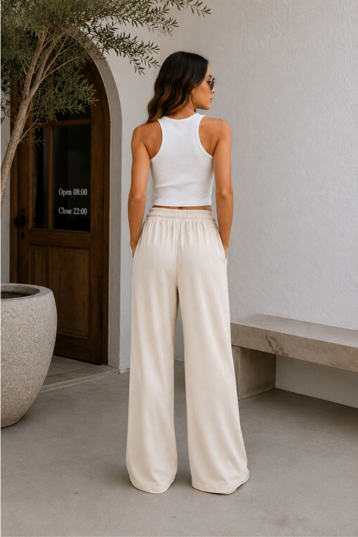 Beli Lastikli Bol Paça Pantolon