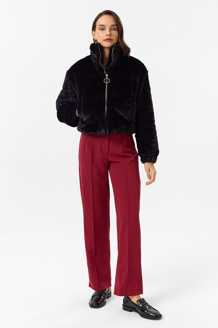 Fleto Cepli Alt Büzgülü Kapitone Peluş Mont