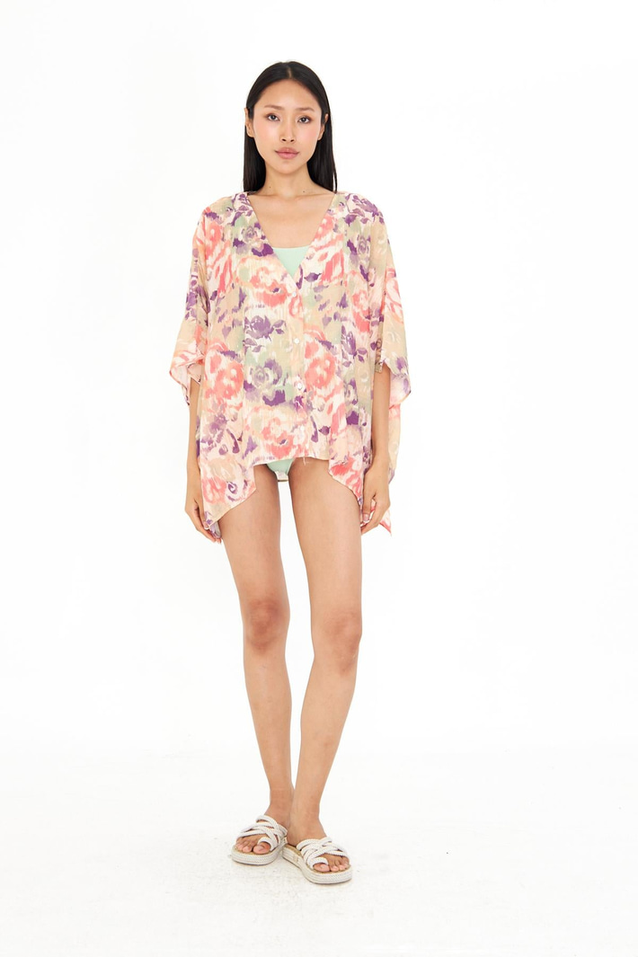 V Yaka Desenli Kimono
