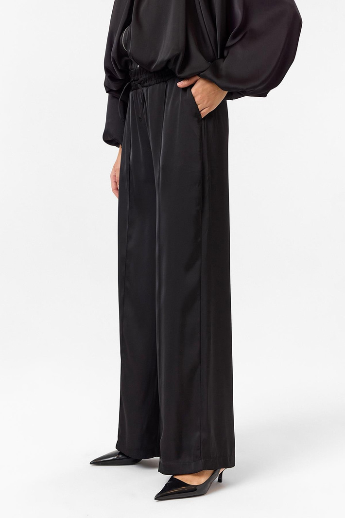 Önü Çimalı Saten Pantolon