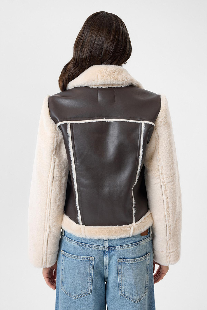Çift Cepli Deri Peluş Mont