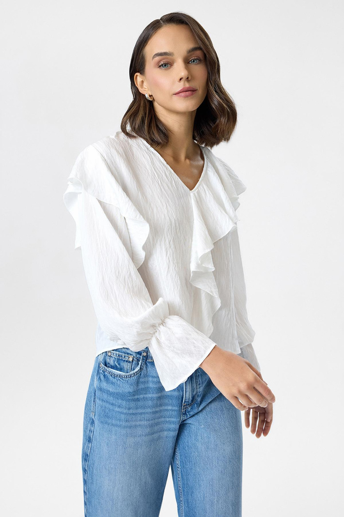 Volanlı Çizgili Bluz