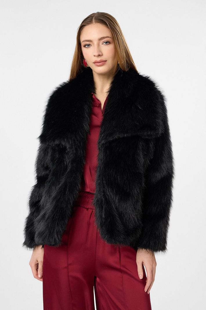 Kare Yaka Deri Kemerli Kürk Kaban