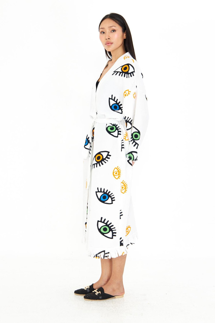 Göz Baskılı Uzun Müslin Kimono