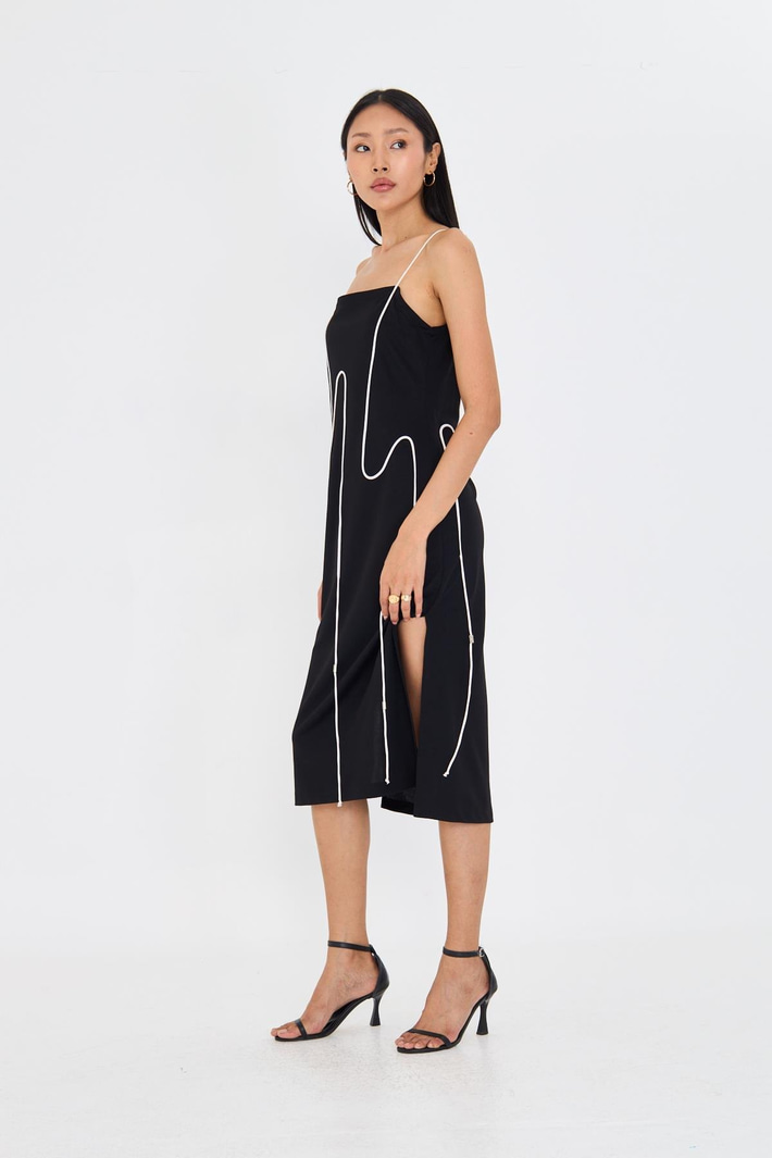 İp Askılı Yırtmaçlı Midi Boy Elbise