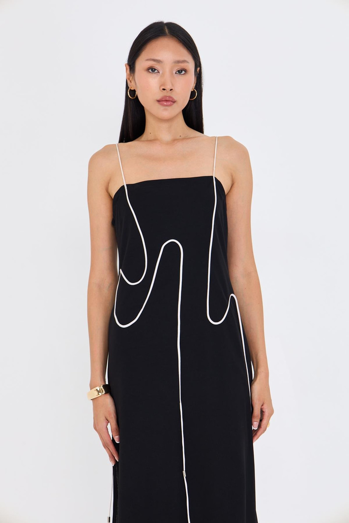 İp Askılı Yırtmaçlı Midi Boy Elbise