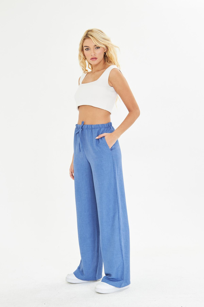 Keten Görünümlü Bol Paça Pantolon 