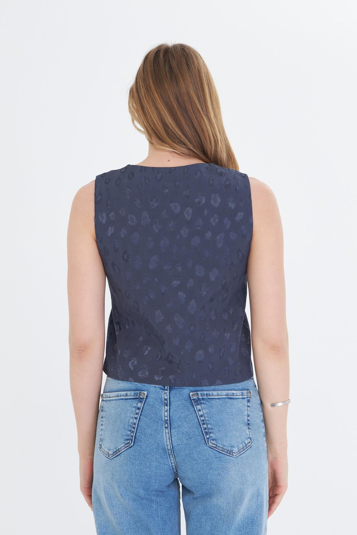 Leopar Desen Taşlı Yelek 