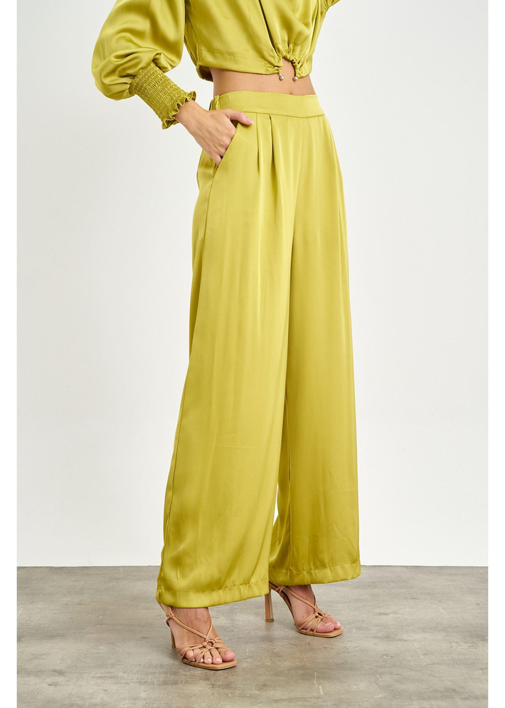 Pile Detaylı Saten Pantolon 