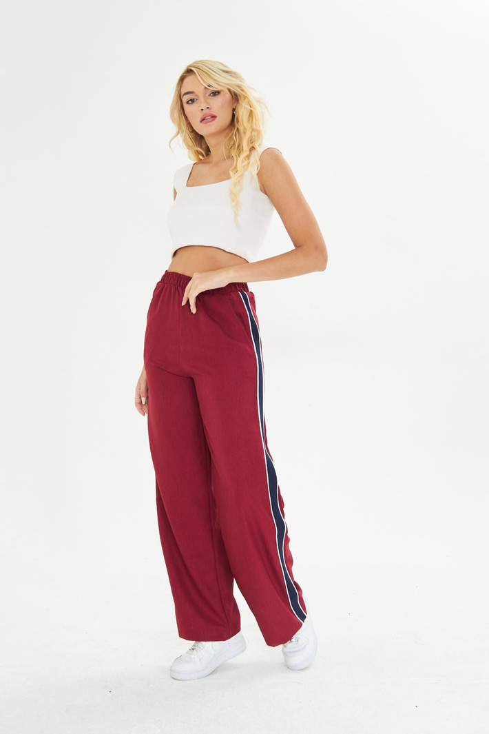Şeritli Bol Paça Pantolon 