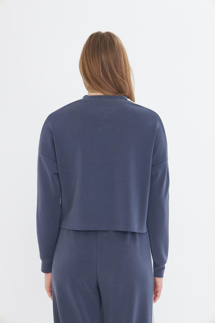 Şeritli Scuba Modal Crop Sweatshirt 