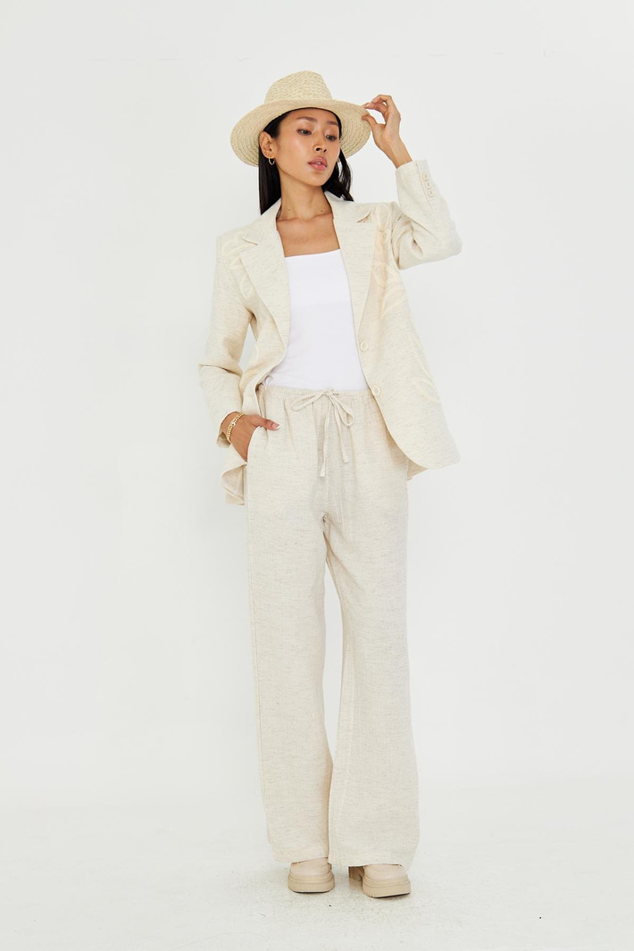 Yandan Cepli Ketenli Müslin Pantolon 