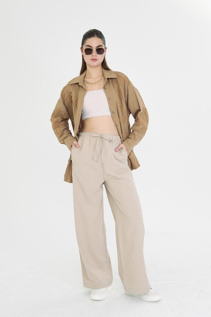 Yaprak Nakışlı Müslin Gömlek 