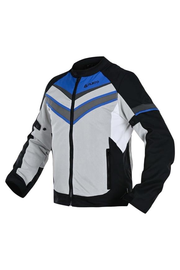 NUKROWEAR CITY YAZLIK FILELI ERKEK MOTOSIKLET CEKETI MAVİ BEYAZ