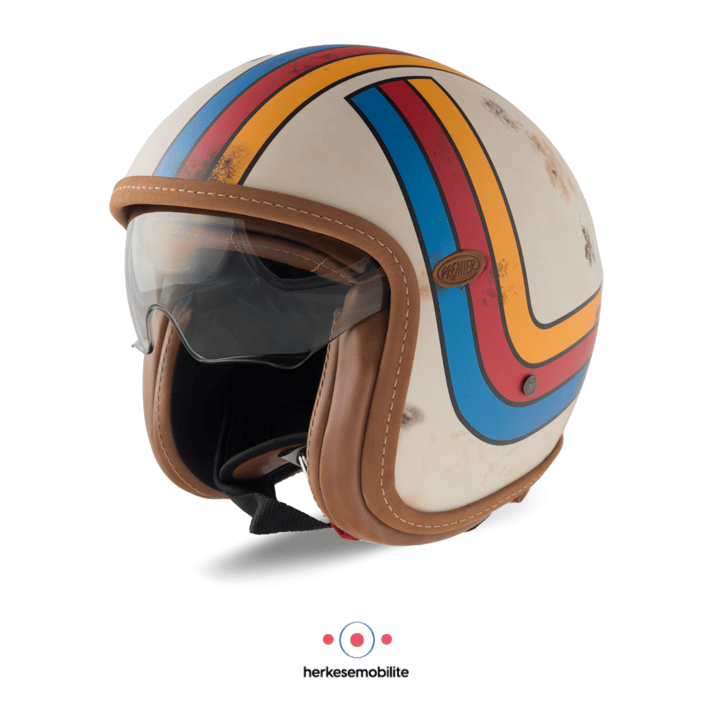 Premier Vintage Platin Edition Ex 8 Bm Kask Krem-Mavi-Sarı-Kırmızı