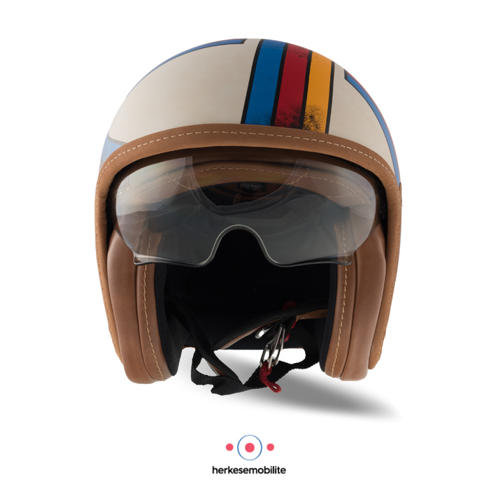 Premier Vintage Platin Edition Ex 8 Bm Kask Krem-Mavi-Sarı-Kırmızı