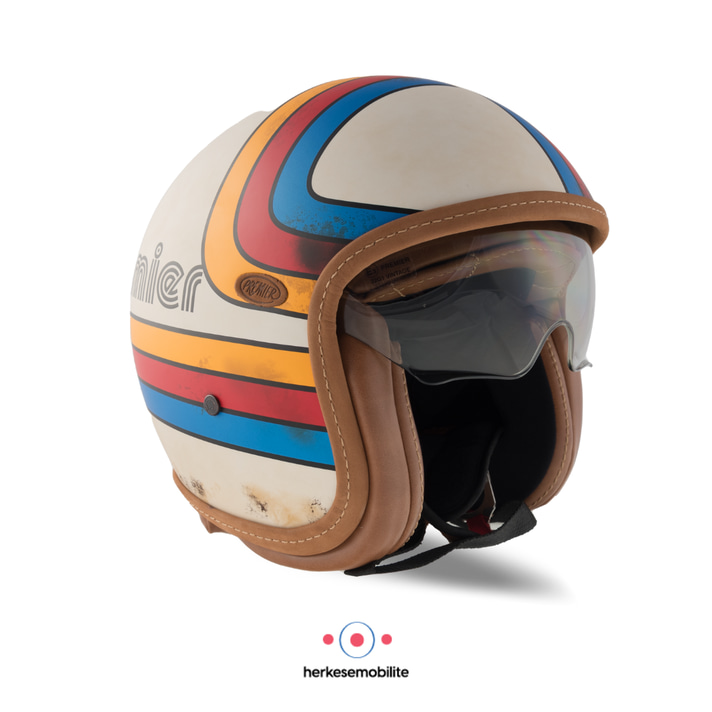 Premier Vintage Platin Edition Ex 8 Bm Kask Krem-Mavi-Sarı-Kırmızı