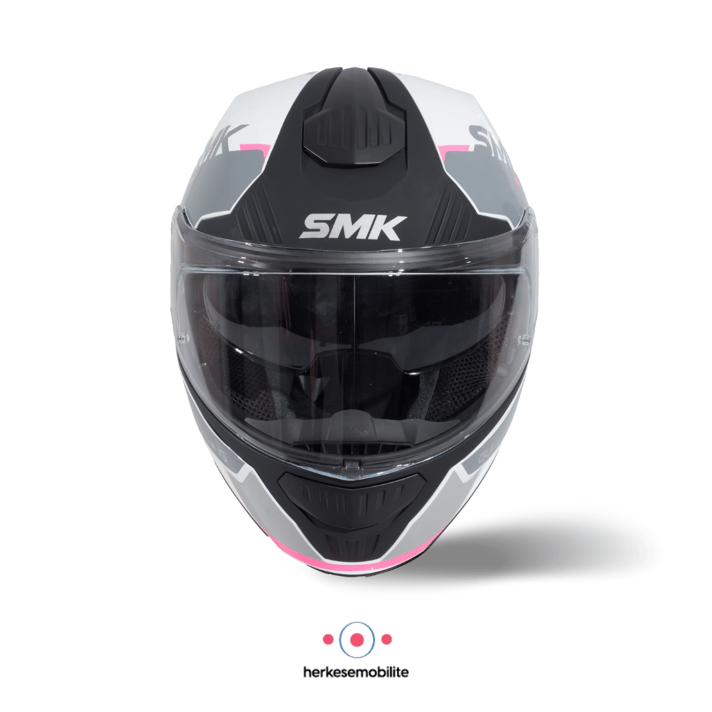 SMK Gullwing Kresto Çene Açılır Kask Parlak Beyaz-Gri-Pembe