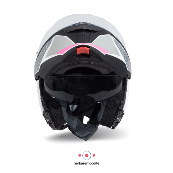 SMK Gullwing Kresto Çene Açılır Kask Parlak Beyaz-Gri-Pembe