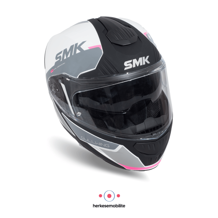 SMK Gullwing Kresto Çene Açılır Kask Parlak Beyaz-Gri-Pembe