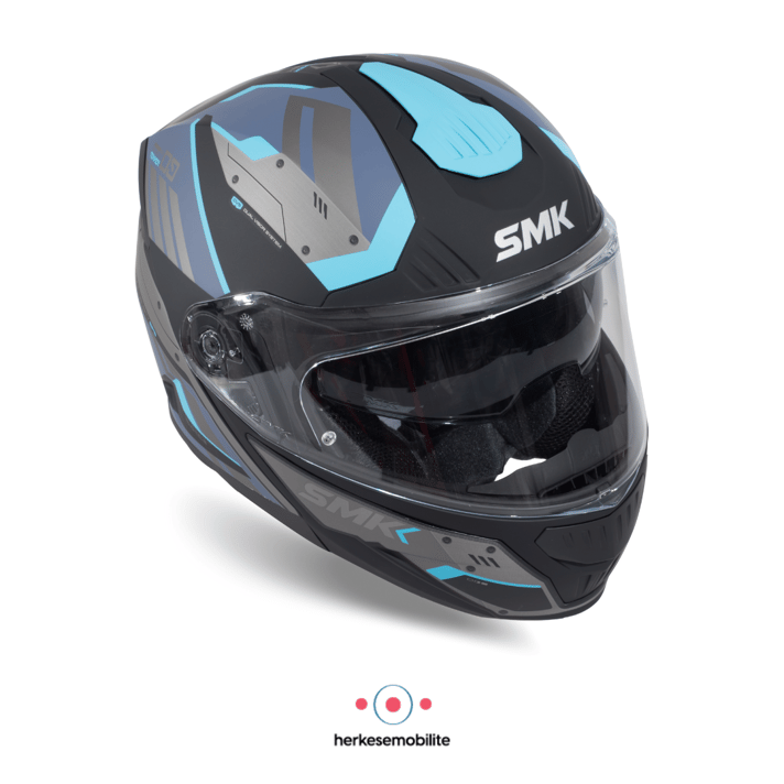 SMK Gullwing Tekker Çene Açılır Kask Mavi-Gri-Siyah