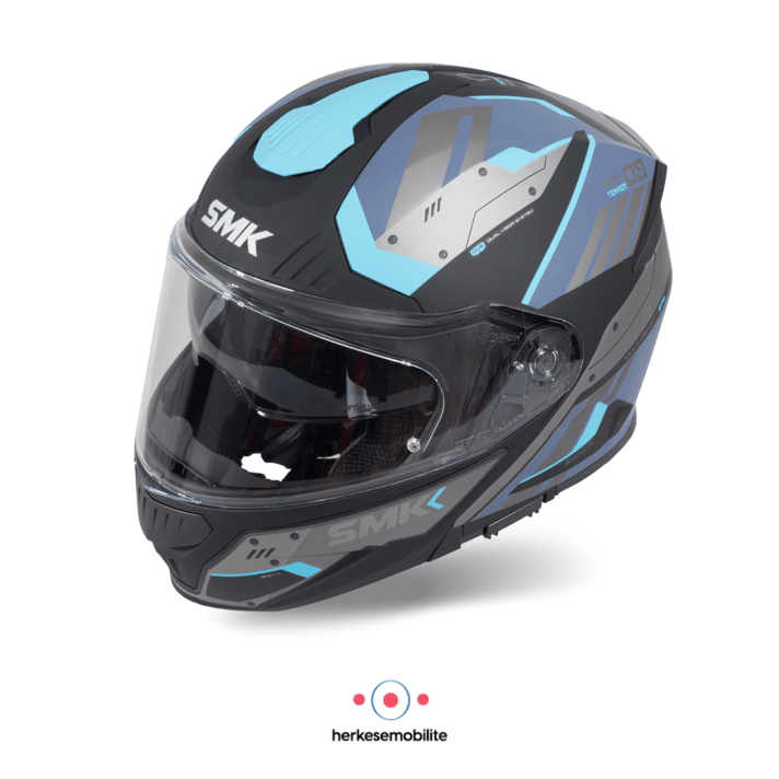 SMK Gullwing Tekker Çene Açılır Kask Mavi-Gri-Siyah